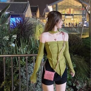 Green Off-Shoulder Crop Top NWT